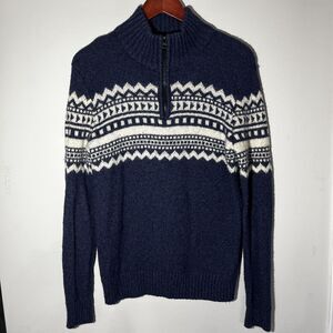 American Eagle Seriously Soft 1/4 Zip Blue Nordic Sweater Men S Preppy Fair Isle